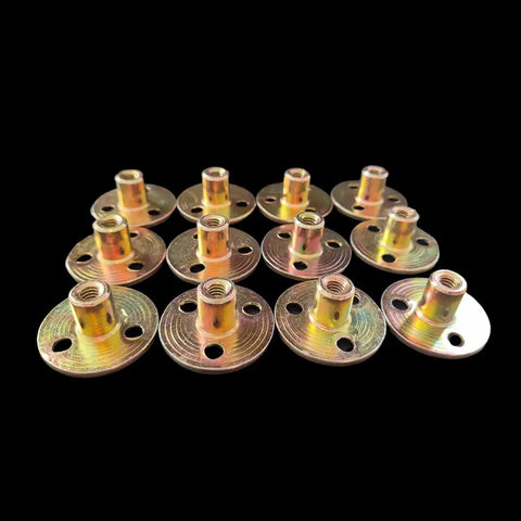 12-pack 1/4-20 Brad Hole Tee Nut For Wood Furniture, 3-hole iron plate T nut with zinc plated carbon steel round base, flange insert