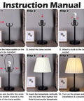 Instruction manual for Solid Build Black 10 Inch Lamp Shade Harp Holders showing installation steps for lamp setup.