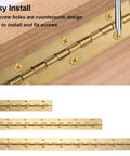 Four Pack 12 Inch Gold Stainless Steel Piano Hinges Built Like A Tank And Hella Sturdy Heavy Duty Continuous Strips with countersunk holes.