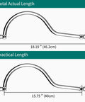 Diagram of a 16 Inch Adjustable Curved Shower Head Arm Extension With Lock Joints, dimensions shown, chrome finish, G1/2 connection.
