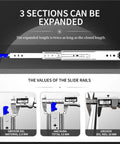 Beefy Heavy Duty Drawer Slides With Locking, 120 Lb Capacity, Full Extension 3-Section Rails, Smooth Silent Operation, Ball Bearing Rollers, Rust-Resistant Electroplated or Powder Coated Finish for Kitchen, Office, or Workshop. 3-section steel slide rails, 53 mm wide, 19 mm thick.