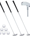 Two Way Golf Putter Set With Three Putter Clubs And Six Practice Balls For Left Or Right Handed Golfers Indoor Outdoor Use For Men Women And Kids Beginners To Pros Easy To Carry Portable Golf Training Gear, showing 3 putters and 6 balls.
