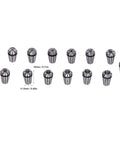 Heavy-Duty Spring Collet Set For CNC Milling And Lathe, 13 pcs on white background, spring steel construction