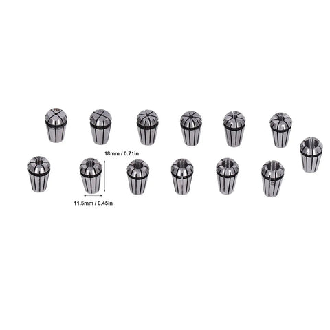 Heavy-Duty Spring Collet Set For CNC Milling And Lathe, 13 pcs on white background, spring steel construction