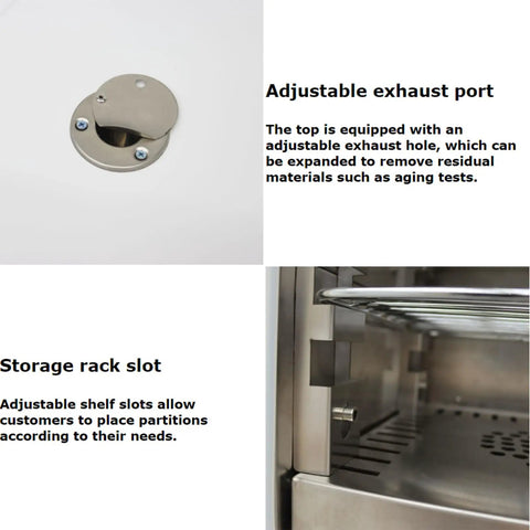 Heavy Duty Digital Forced Air Convection Drying Oven With Slick PID Temp Control And Reliable Rotary Hot Air Circulation adjustable exhaust port and storage rack slot.
