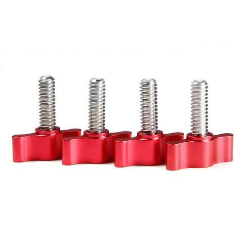4 Pack 1/4-20 Thumb Screws 3/4 Inch Stainless Steel Standard Coarse Thread With Red Aluminum Tee Wing Knobs For Adjustable Secure Fastening