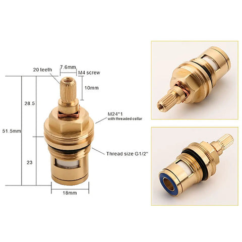 Two Pack Brass Ceramic Disc Faucet Cartridge Replacement With 20 Spline Stem Fits Hot And Cold Taps For Bathroom And Kitchen 51.5mm