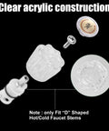 Two Piece Clear Acrylic Shower Knob Replacements Kit With Hot And Cold Diverter Knobs for Quick Install, close-up view