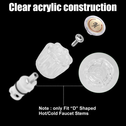 Two Piece Clear Acrylic Shower Knob Replacements Kit With Hot And Cold Diverter Knobs for Quick Install, close-up view