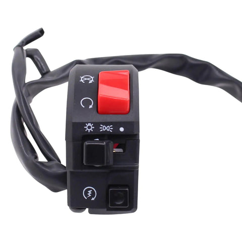 Dual 7/8 Inch Motorcycle Handlebar Horn Button And Turn Signal Switch Kit For 12V DC Systems Ride Ready Easy Install Durable Fog Lamp Low Profile Controls For Motorcycles ATVs Scooters And Snowmobiles, black handlebar switch with red rocker