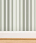 Grain Sack Stripe PVC Free Wallpaper Featuring Refined Linen Texture, striped design on a smooth wall, ideal for busy rooms.
