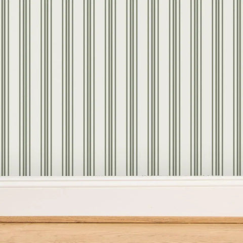 Grain Sack Stripe PVC Free Wallpaper Featuring Refined Linen Texture, striped design on a smooth wall, ideal for busy rooms.
