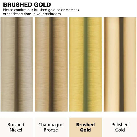 Gabrylly Gold Shower Head System color options swatches: brushed nickel, champagne bronze, brushed gold, polished gold