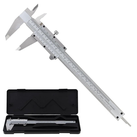 6 Inch Vernier Caliper with Dual Inch and Metric Scale, Stainless Steel Manual Caliper for Precise Measurements, with case
