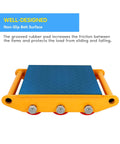 Heavy Duty Machine Skates 33000 Lbs Capacity Dolly With Anti-Slip Belt close-up view of non-slip surface and wheels.