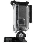 Side view of Super Suit Dive Housing For HERO7 HERO6 HERO5 Clear One Size with two waterproof backdoors, showcasing durable design.