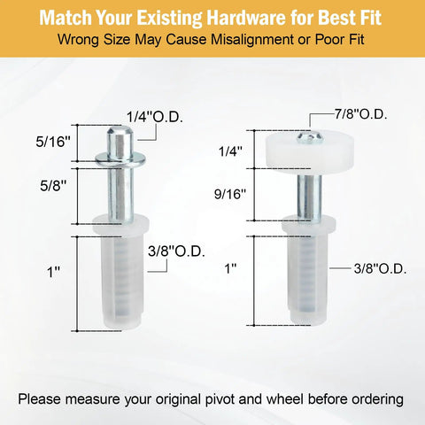 Diagram showing dimensions of Top Pivot And Guide Wheel Replacement Kit For Bi Fold Closet Doors No Fuss Install Spring Loaded Bifold Repair Hardware Six Pack