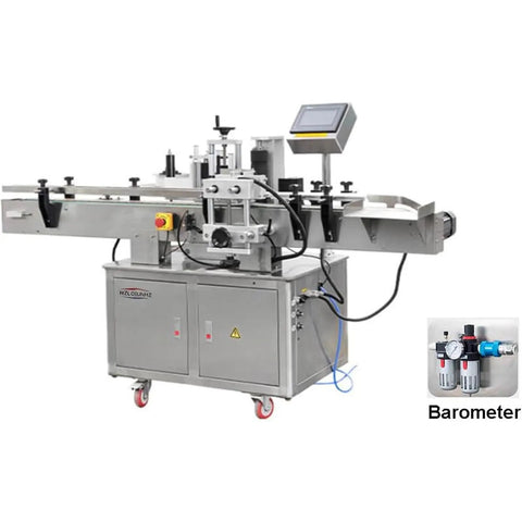 WZLOIUNHZ Automatic Positioning Labeler For Round Bottles Cans Jars Servo Control with user interface and barometer.