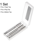 3 Piece Metric Hand Tap Set M8 X 1.25 Taper Plug Bottom Screw Taps High Speed Steel in a clear case, ideal for repairs.