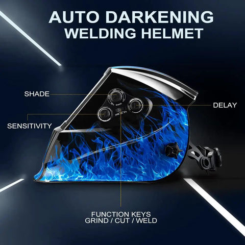 Workhorse Auto Darkening Welding Helmet With True Color Large Viewing Screen 3.94 By 3.82 Inch Solar Powered Mask, side view
