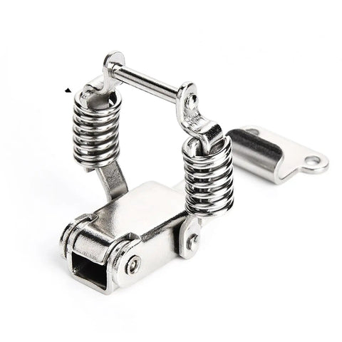 Heavy Duty Sliding Door And Window Latch Kit Includes Five Premium Spring Loaded J108B Hasp Catches Made From Mild Steel For Secure Cabinet Box Hardware Installation That Keeps Everything Locked Tight And Ready To Go, spring-loaded mild steel latch close-up