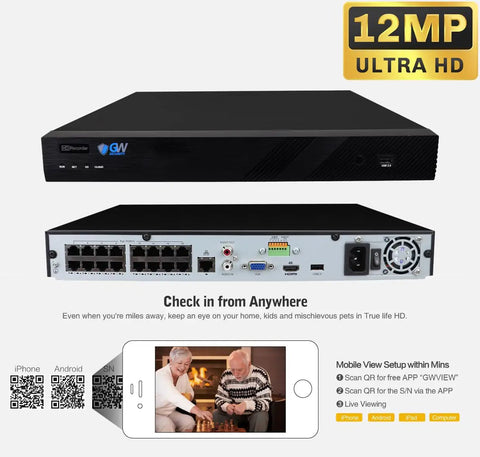 Front and back view of 16 Channel All In One 12MP NVR 4K H265 Plus AI Face Recognition Surveillance System with port details