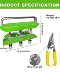 Three Station Edge Roller Bender with tin snips, dimensions and weight shown, for roofing sheet metal with 0 to 90 degree angles.