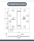 Technical drawing showing dimensions of Three Pack Four And A Half Inch Oil Rubbed Bronze Self Closing Door Hinges Auto Close