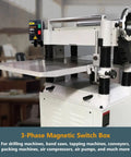 Heavy Duty 230V 3 Phase Magnetic Switch Box With 11 Amp Rating UL Listed Plug And Play Pre Wired Cable Kit For Tablesaw Planer Woodworking Shaper And Garage Rig Setup, mounted on a planer.