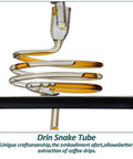Close-up of the Drin Snake Tube in the Next Level Slow Drip Vertical Cold Brew Coffee Tower, showcasing unique glass craftsmanship.