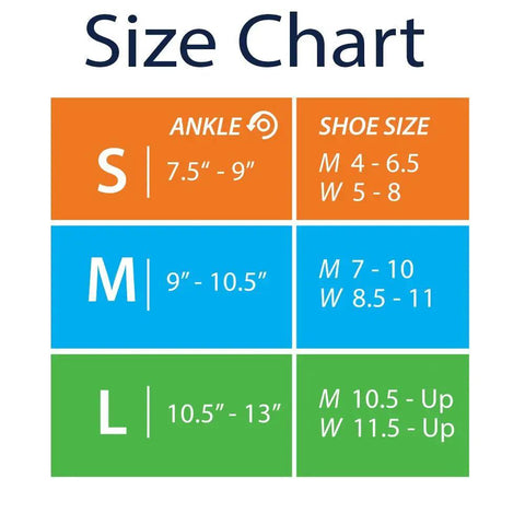 Size chart for Ankle Support Compression Sleeve For Running, Soccer And Volleyball - Medium fits ankle 9”-10.5”