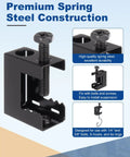 Heavy Duty Spring Steel Beam Clamps For Beams And Threaded Rods One Quarter Inch Twenty Thread Clamps closeup on blue background