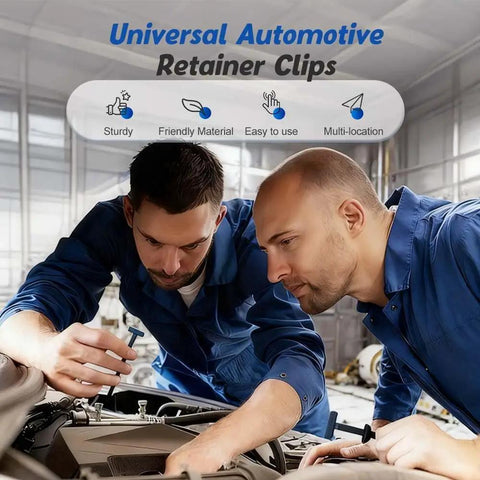 Two mechanics using Universal Nylon Cable Tie Buckle For Cars Heavy Duty Self Locking Rivet Zip Ties Holder in vehicle repair.