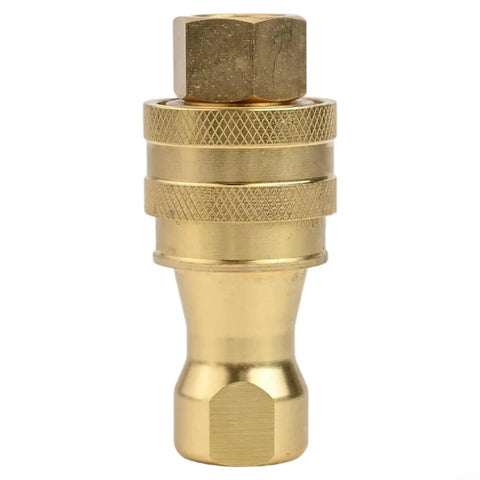 Bad Ass Solid Brass Hydraulic Quick Disconnect Coupler Adapter Fitting 3 8 Inch Bspt Thread High Pressure Rating Up To 500 Bar No Leaks For Truck Mounted Carpet Cleaning Machinery And Industrial Hydraulics Double Seal Tech Tough No Sweat Build, brass coupler front view