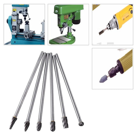 Badass Six Piece Tungsten Carbide Rotary Bit Set, Knuckle Buster Port And Polish Kit For Cylinder Heads, 6Mm Shank Aluminum Milling Burrs That Crush Steel Fast displayed with various tools.