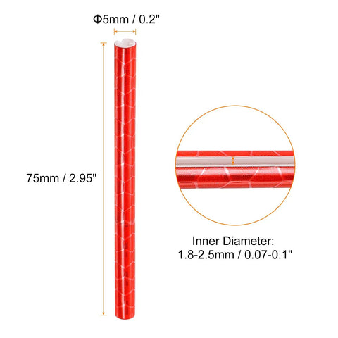Reflective Bike Spoke Skins For Road And Mountain Bikes, 75mm long, 5mm outer diameter, shown with dimensions and close-up detail