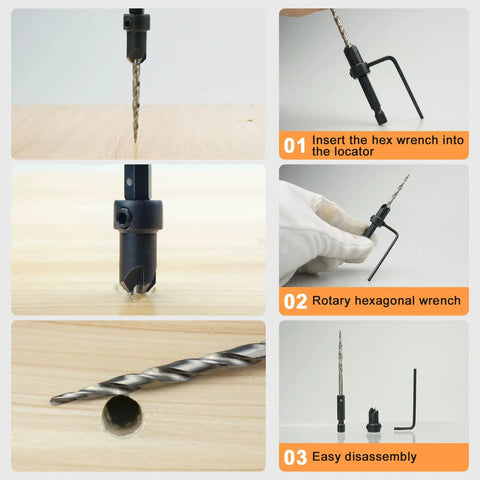 Five Piece Countersink Drill Bit Set For Wood With Sizes 4 6 8 10 12 And A 2.5mm Allen Wrench Plus Free Storage Case Pro Grade