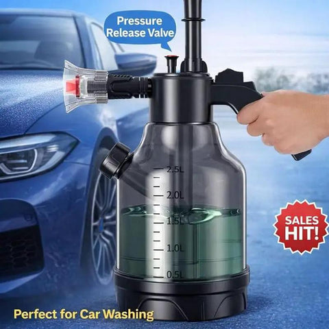 Badass Foam Cannon Pressure Sprayer With Ergonomic Car Wash Soap Dispenser Built For Tough Washing Slick Foam Blaster close-up with pressure valve.