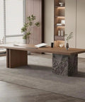 Premium Solid Wood Computer Desk For Home Office Boss Grind Zone Ergonomic Standing Workbench with unique stone pedestal base.