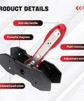 Brake caliper press tool with red handle and two steel plates, front view.