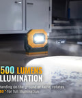 Rechargeable LED Work Light 1500LM COB with magnetic base illuminating indoor space at 360-degree rotation.