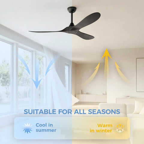 Black Ceiling Fan No Light 52 Inch For Outdoor Patios Porch Bedroom And Kitchen With Remote Noiseless 6 Speed DC Motor