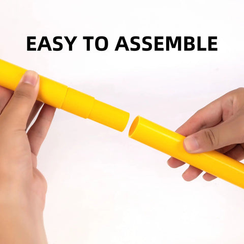 Hands assembling Six Piece 5 Foot Agility Poles For Soccer Basketball Football And More Pro Grade Speed And Footwork Training Sticks