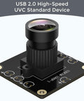 Highly Straightforward Plug And Play 1080P Hd Webcam Delivers A Crisp 130 Degree Wide Angle View Uvc Native Compatibility For Mac Pc Linux Raspberry Pi And Jetson Nano Streamers, black USB camera module with high-speed UVC device.
