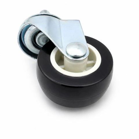RuiJOTWAT 4Pcs Caster Wheels for Oil-Filled Radiators Swivel Casters with Brakes Easy Installation Replacement Wheels for Electric Heaters and Furniture Silver, close-up of black wheel with metal swivel.