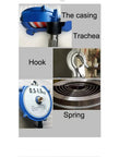 Retractable Spring Balancer Tool Holder With 1.3m Reach, Hook, And Air Tube Adjustable Suspension For Assembly Lines Blue Keeps Tools Off The Floor, Reduces Fatigue, And Boosts Productivity, 2.5-3.5kg Capacity. Blue spring balancer with hook, trachea, casing, and spring parts