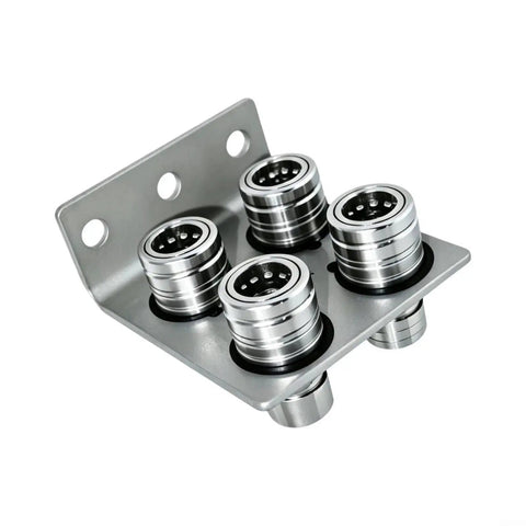 Heavy Duty Hydraulic Quick Coupler For Tractors And Crop Sprayers Rated At 3600 Psi Featuring Fast Push Pull Action That Works With Gloves On Cutting Down Downtime Big Time So You Can Finish Your Field Work Without Frustration Or Delays Today., 4-port galvanized steel bracket with hydraulic quick couplers