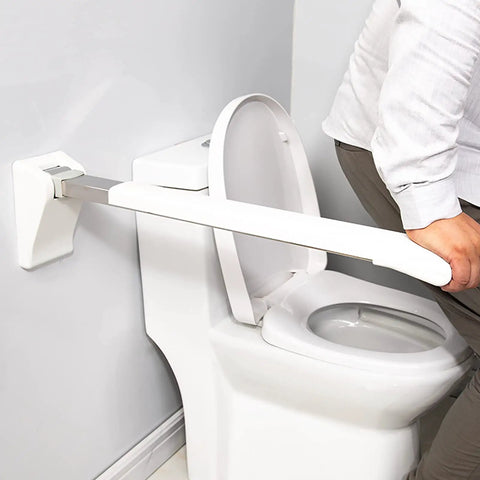 27.5 Inch Stainless Steel Bathroom Grab Bar With Foldable Skid Resistant Toilet Safety Rail For Disabled And Seniors Plus Seat Support