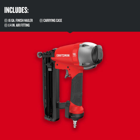 Finish Nailer 16 Gauge Pneumatic With Oil Free Motor, Maintenance Free Operation, Tool Free Depth Of Drive Adjustment