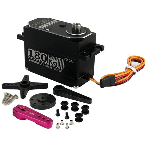 Heavy Duty 180 Kg Cm Digital Servo Motor 24V Brushless High Torque Waterproof Metal Gear 180 Degree Swing For Robotics RC Cars CNC And Automation Ideal For Industrial Robots And Hobby Projects, 82x48x30mm with mount accessories